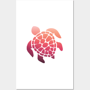 pink sunset ombre sea turtle Posters and Art